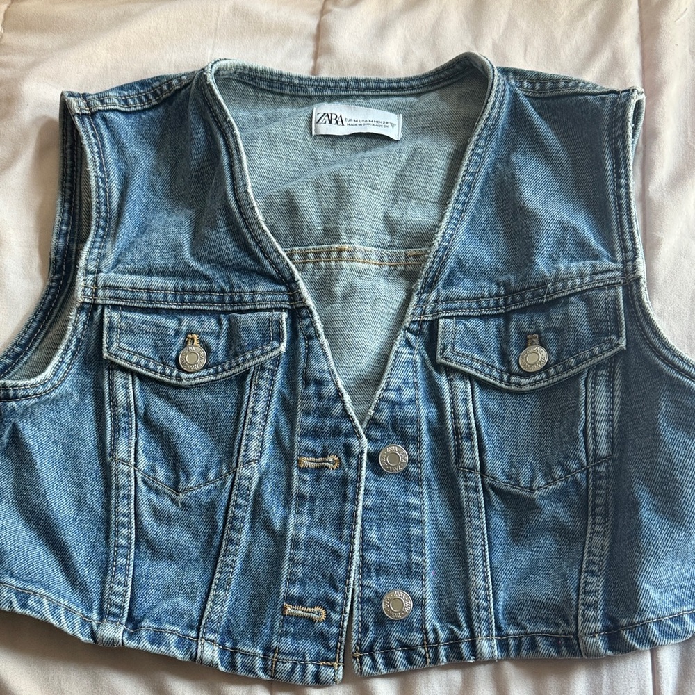 Zara Cropped Denim Vest - Blue Wash